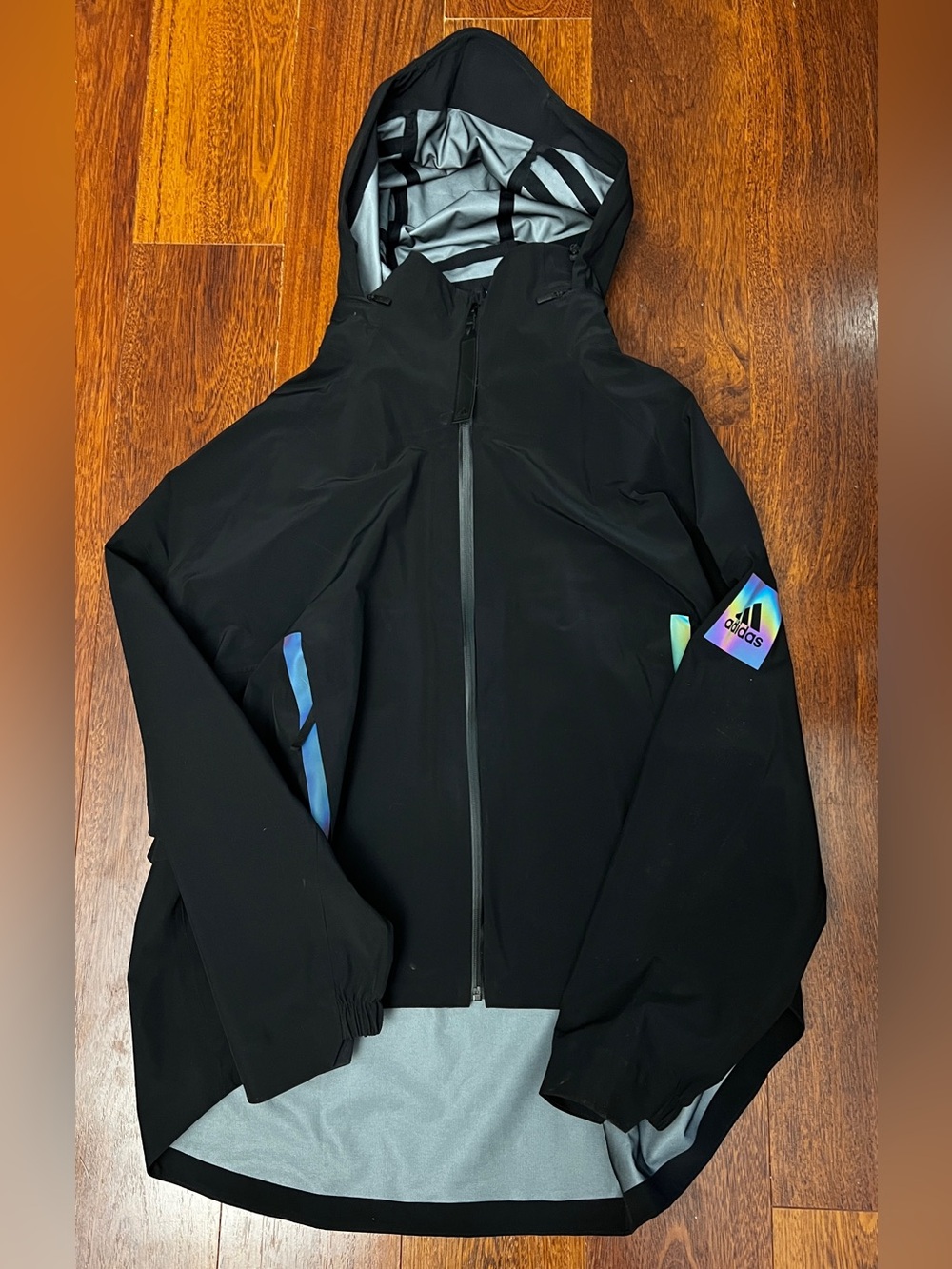 Adidas women’s plus 2x my shelter rain jacket black + rainbow reflective GP7851